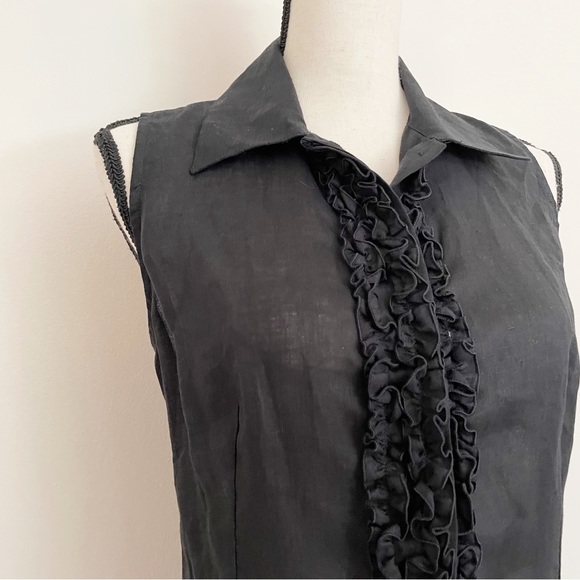 Vintage Y2K Anne Fontaine Linen Ruffle Blouse - Picture 3 of 6